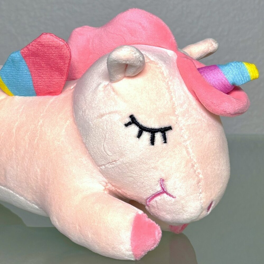 Squishy Pink Rainbow Horn Winged Unicorn Embroidered Face Baby Kid's Plush Toy